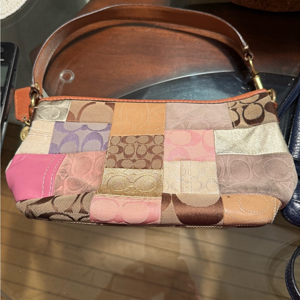 Vintage Coach Patchwork Handbag in Pink, Brown & Tan
